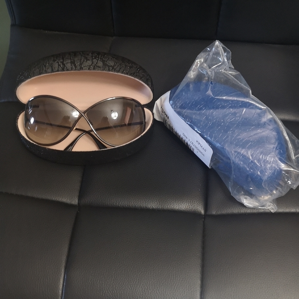 NWT Large BLUE Hinged Sunglasses Case Crackle Design